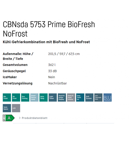 LIEBHERR利勃海尔 CBNsda 5753 Prime 生物养鲜 无霜双门独立式冰箱